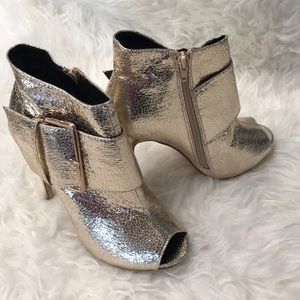 Lauren Lorraine Liza Golden Open Toe Ankle Bootie